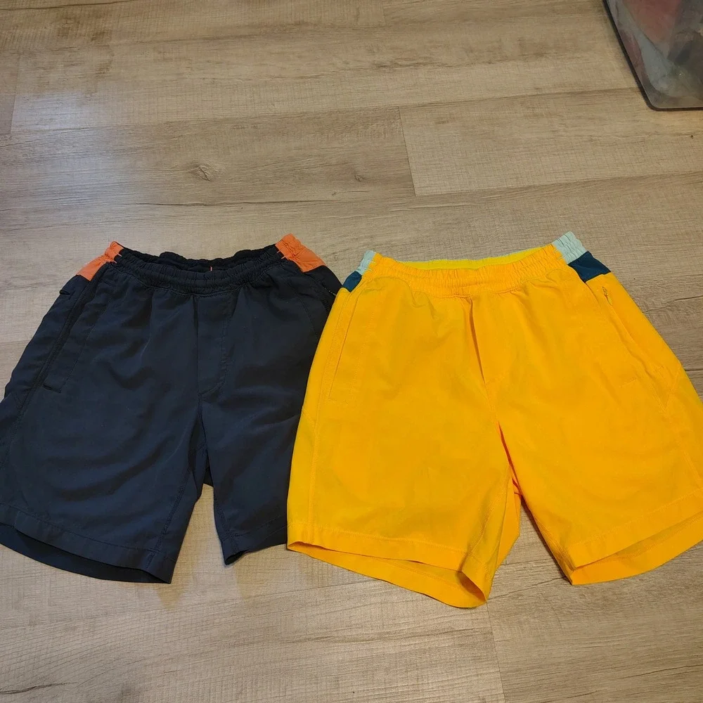 Birddogs Classic Gym Shorts Lot of 2 Mens Small Yellow Navy Blue Lined Athletic